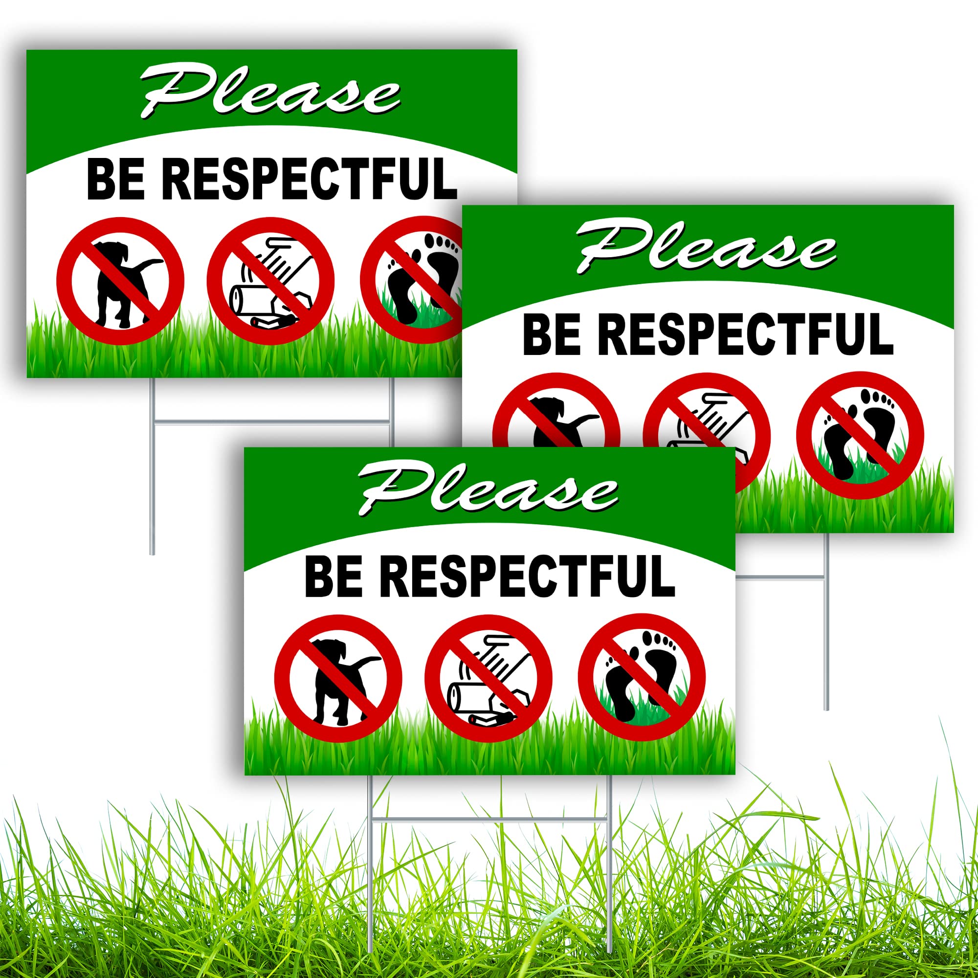 3Pc Keep Off Grass Sign With Stake - 12X8 Double Sided Coroplast Keep Dogs Off Lawn Sign - Dog Signs No Pooping And Peeing - No