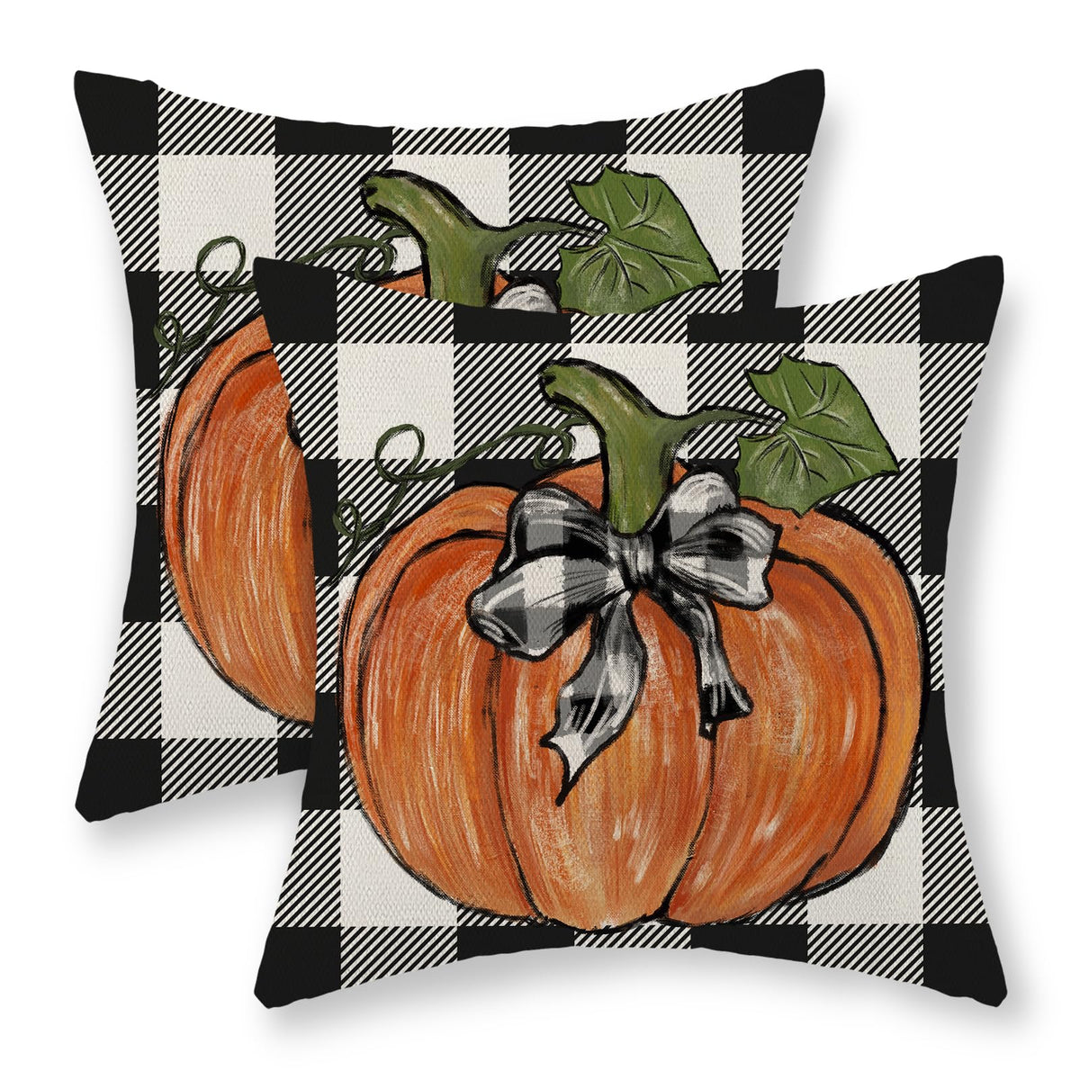 Fall Pillow Covers 22X22 Set Of 2 Pumpkin Maple Leaves And Buffalo Plaid Fall Decor Pillowcase Linen Autumn Thanksgiving Decorat