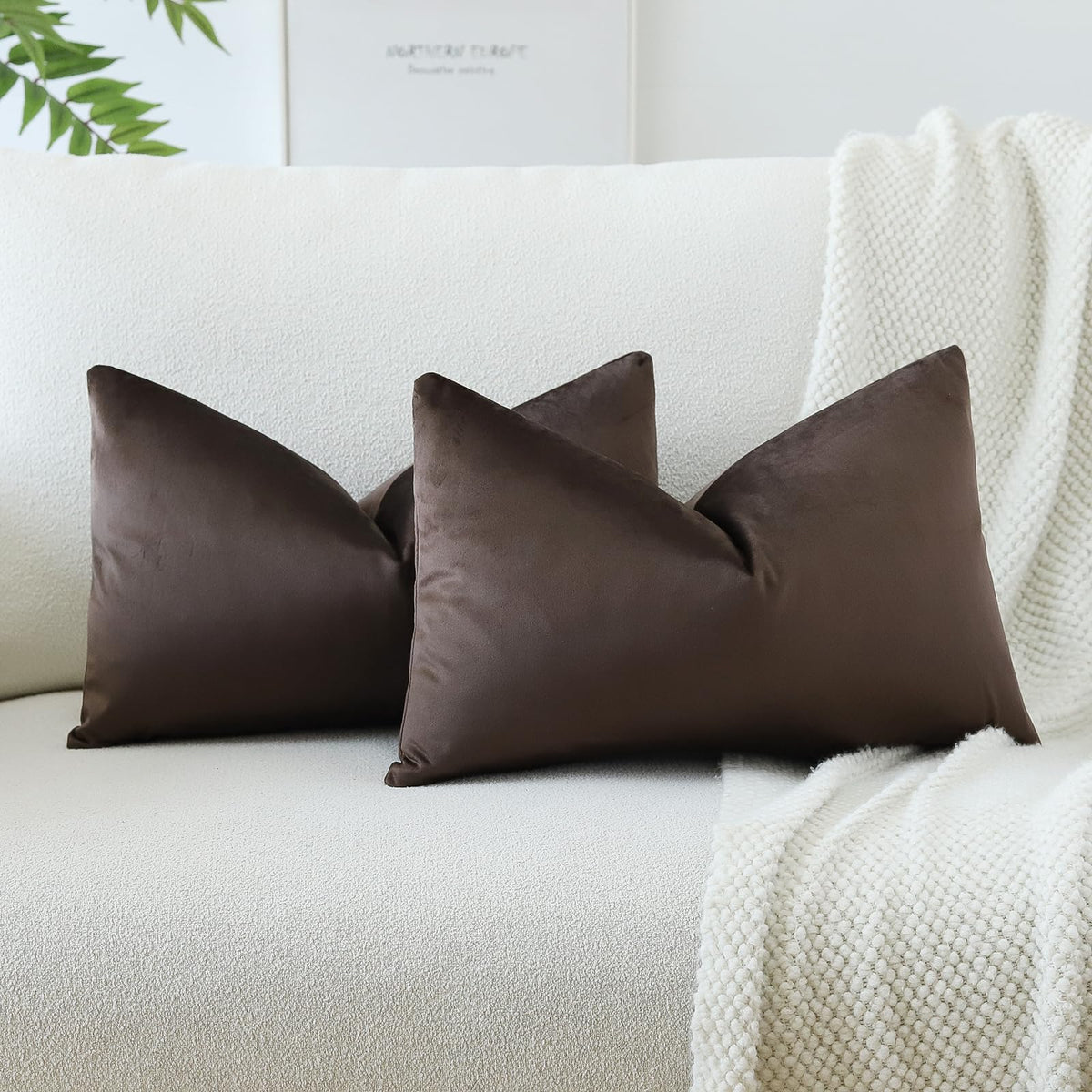 Otostar Velvet Soft Solid Decorative Throw Pillow Covers 12 X 20 Inch Pillow Covers Lumbar Cushion Case Couch Pillowcases For Sofa Bed Home Decor Pack Of 2 (Chocolate Brown)