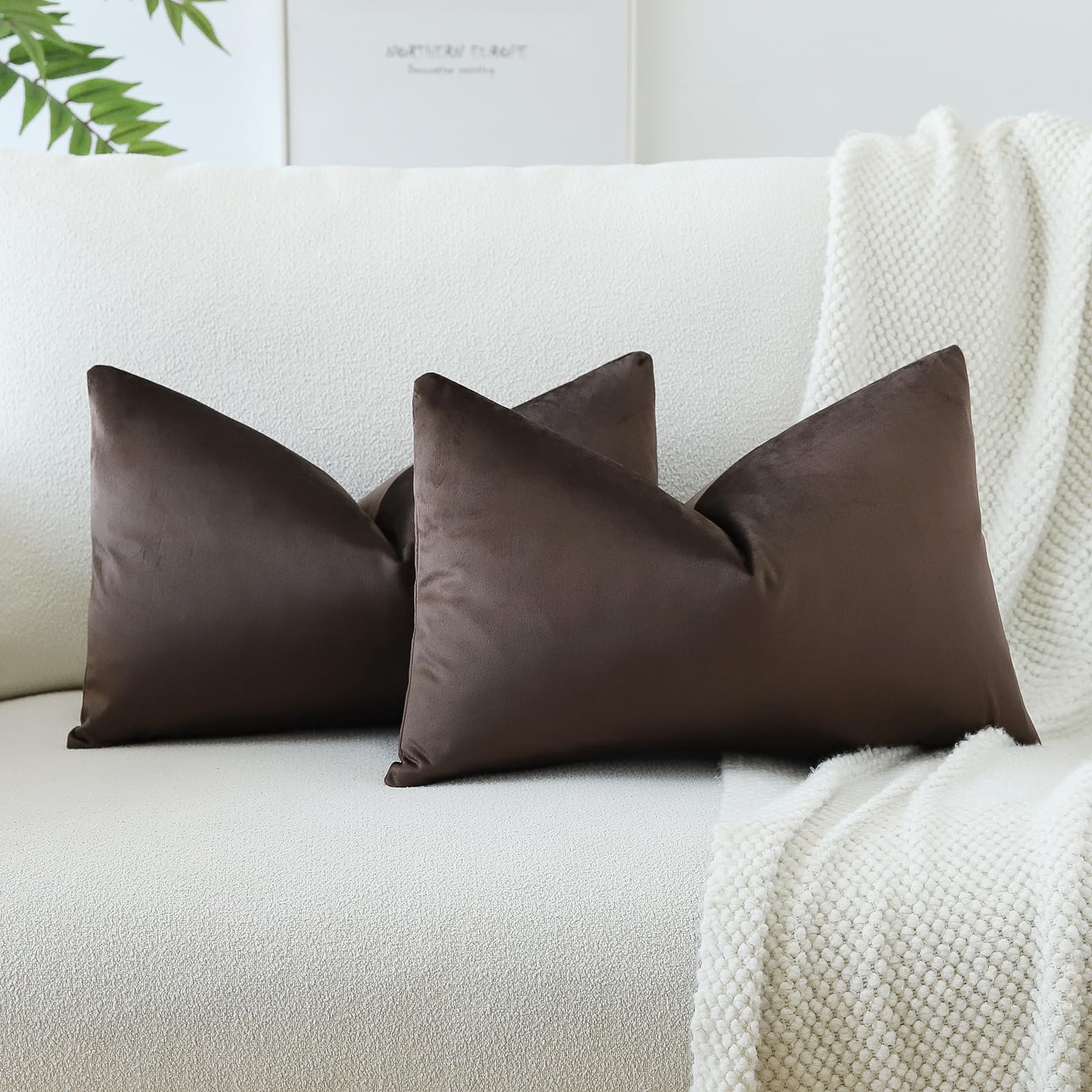 Otostar Velvet Soft Solid Decorative Throw Pillow Covers 12 X 20 Inch Pillow Covers Lumbar Cushion Case Couch Pillowcases For Sofa Bed Home Decor Pack Of 2 (Chocolate Brown)