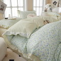 Eavd French Style Garden Floral Ruffled Comforter Set Full White Fluffy Soft Microfiber Chic Blue Floral Bedding Set With 2 Pill