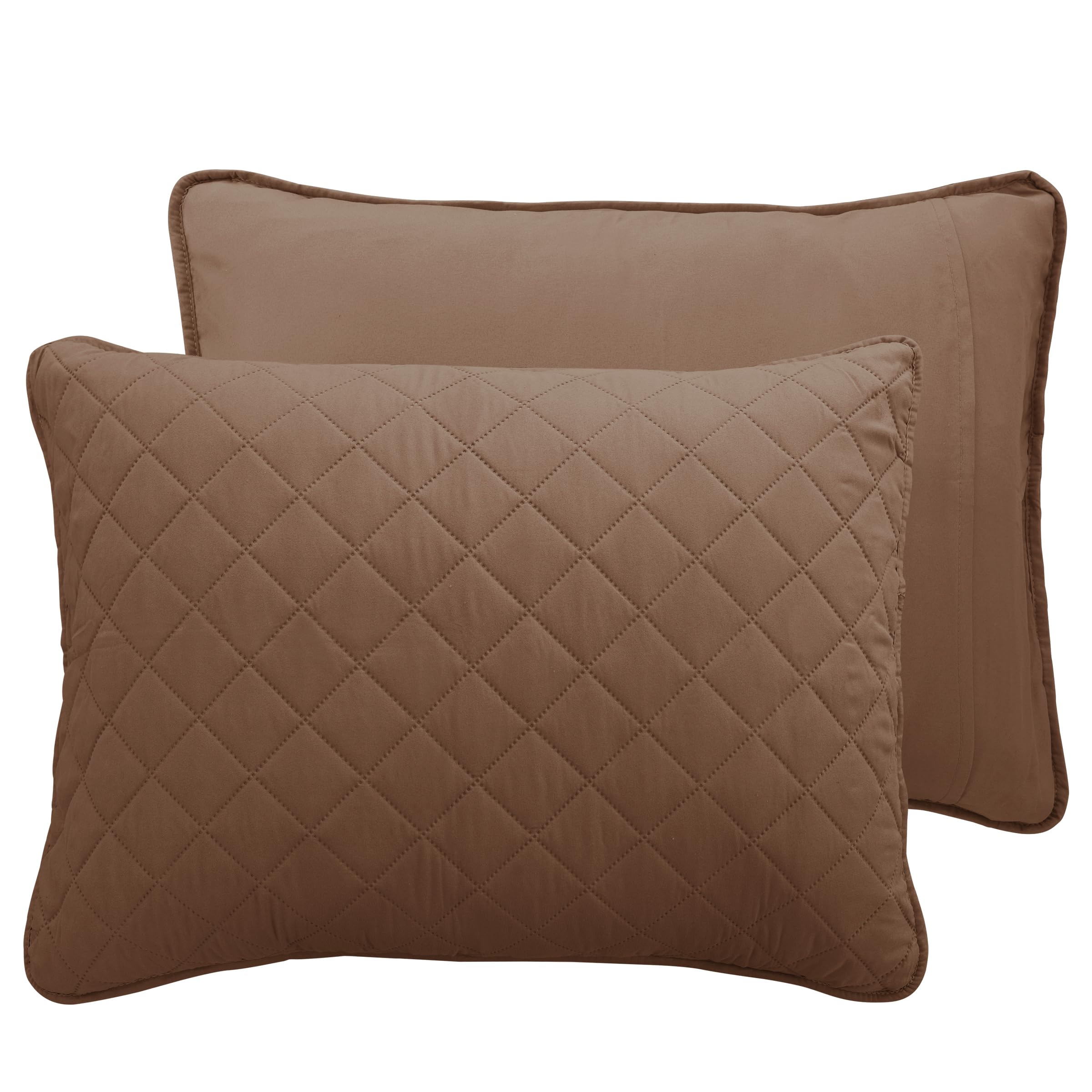 Easy-Going Full/Queen Size Reversible Quilt Set With 1 Quilt And 2 Pillow Shams, Soft Bed Quilt Cover, Water Resistant Lightweight Microfiber Bedspread, Stain Resistant, Brown/Beige