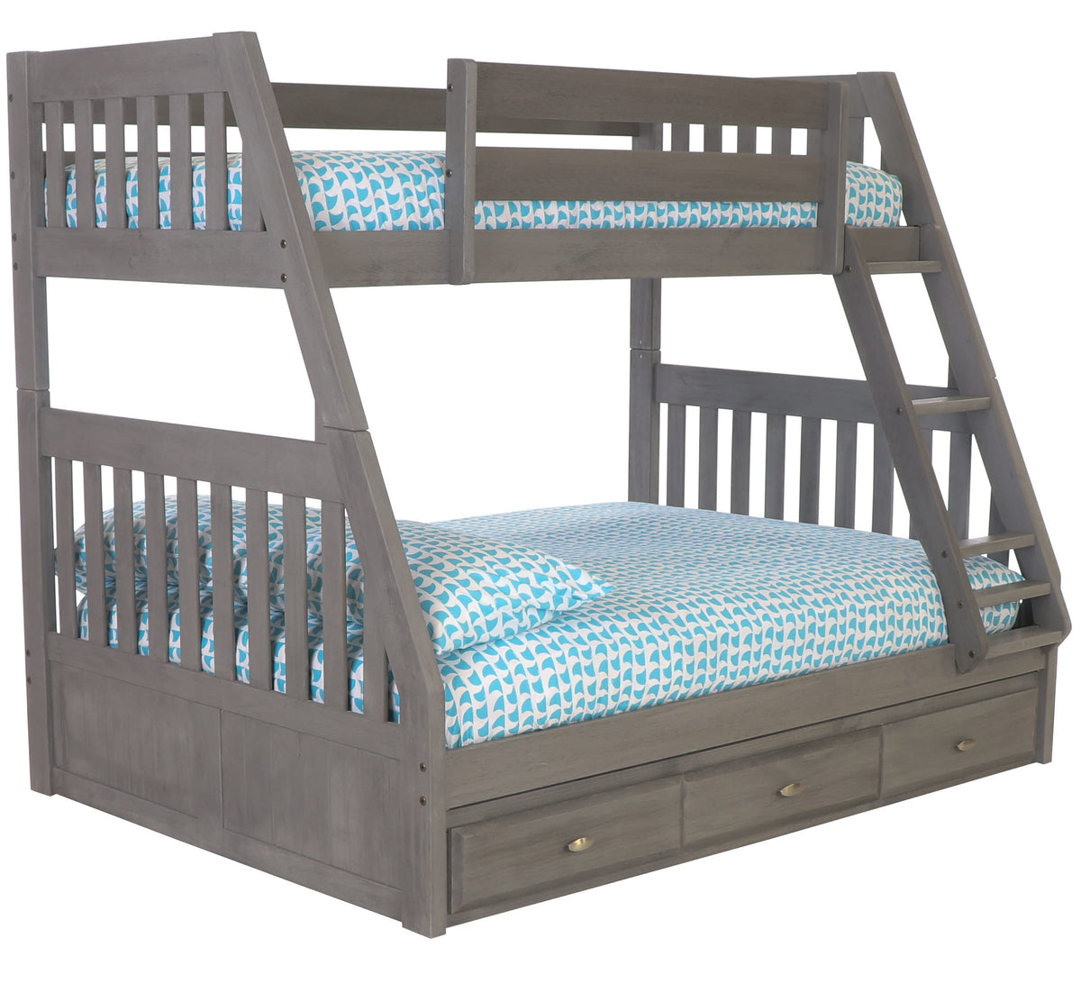 OS Home and Office Furniture Model 3219K3-22 Solid Pine Twin/Full Bunk Bed with Three Drawers in Charcoal Gray