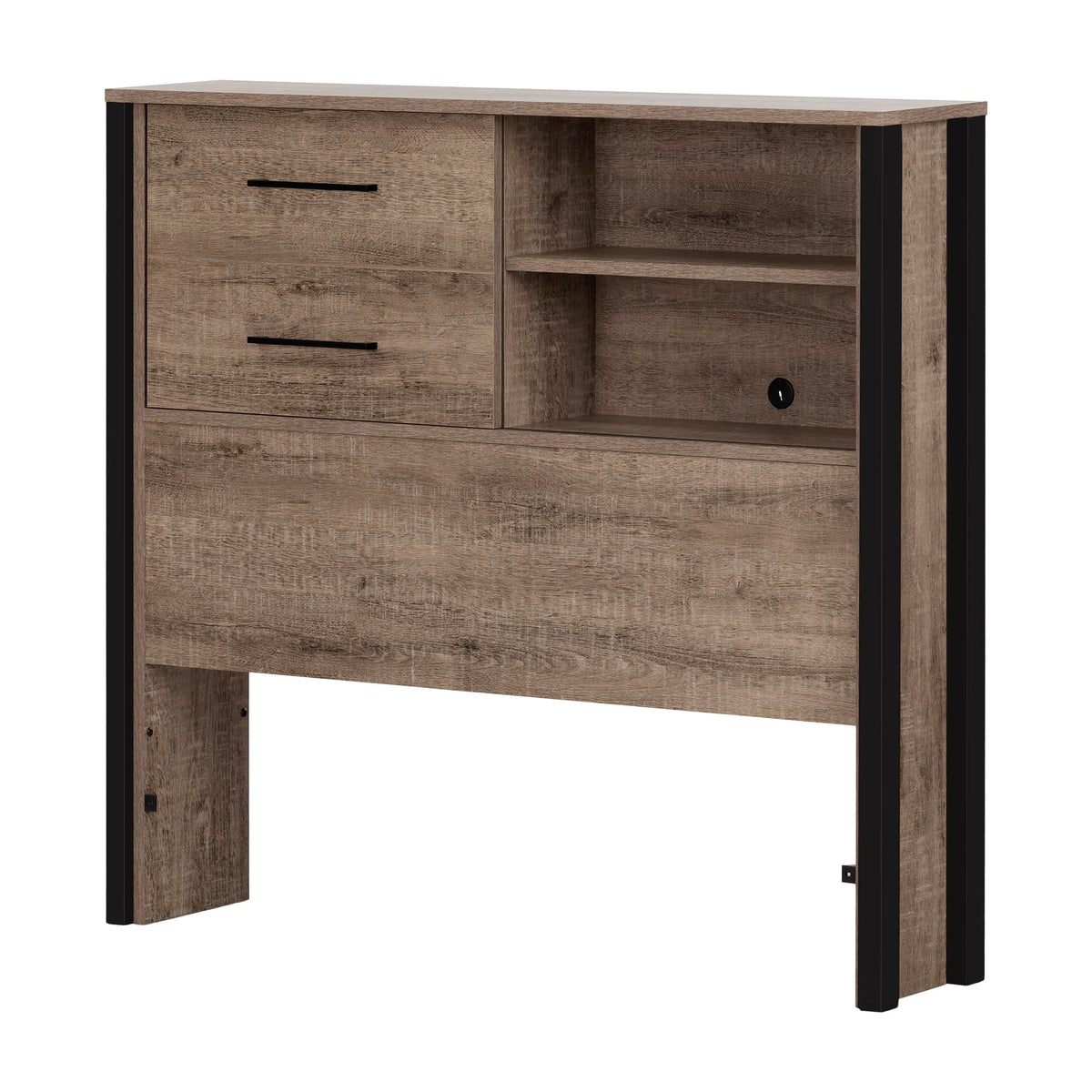 South Shore Munich Bookcase Headboard, Twin, Weathered Oak And Matte Black