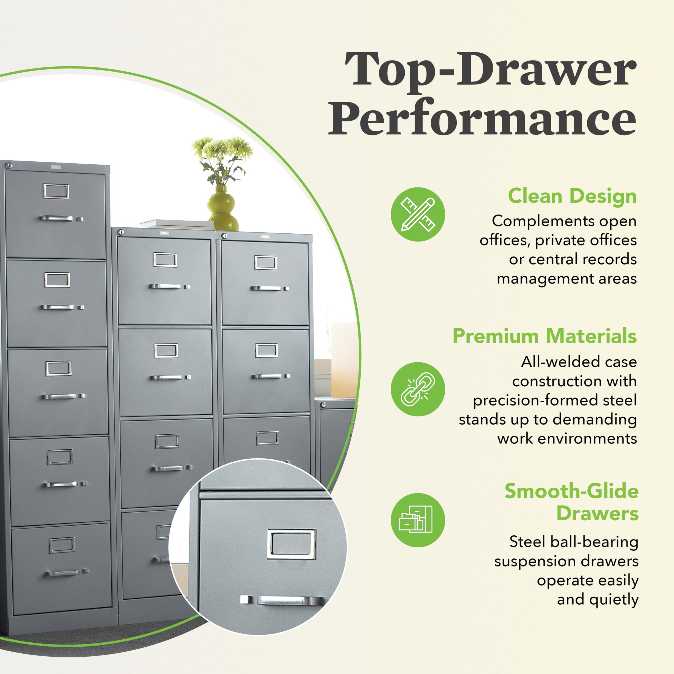HON 5 Drawer Vertical File Cabinet with Lock, Metal Filing Cabinets With 5 Drawer Letter File For Offices, Hanging Files, and Vertical Letters, 26.5" Deep, Putty