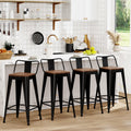 WENTMENT Bar Stools Set of 4 Counter Height Metal Barstools with Removable Back 30  Kitchen Bar Stools with Wooden Seat, Black