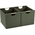 HOONEX Large Collapsible Storage Bins, Linen Fabric, Pack of 2, Storage Baskets with Wooden Carry Handles and Sturdy Heavy Cardb