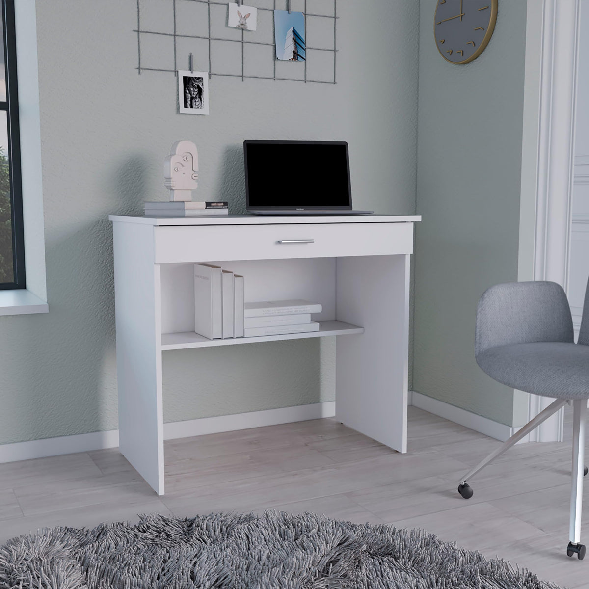 Depot E-Shop Storage Desk, Spacious Stylish With Drawer And Shelf, White