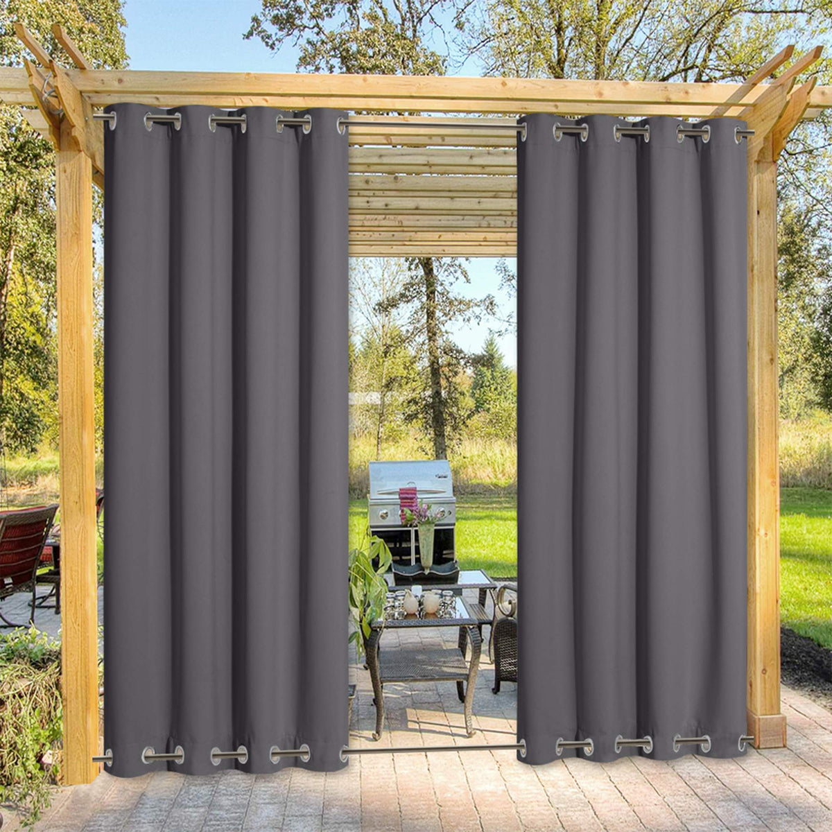 Nicetown Weighted Outdoor Patio Curtain & Drape Waterproof 84 Long, Top And Bottom Rustproof Steel Grommets Heavy Weight Windpro