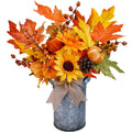 Winlyn 1 Pc Fall Farmhouse Centerpiece Rustic Metal Milk Jug Fall Arrangement Autumn Harvest Orange Artificial Pumpkin Pinecone 