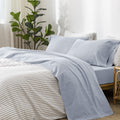 Moomee Bedding Sheet Set 100% Washed Cotton Linen Like Textured Breathable Durable Soft Comfy (Cornflower Blue, Twin)