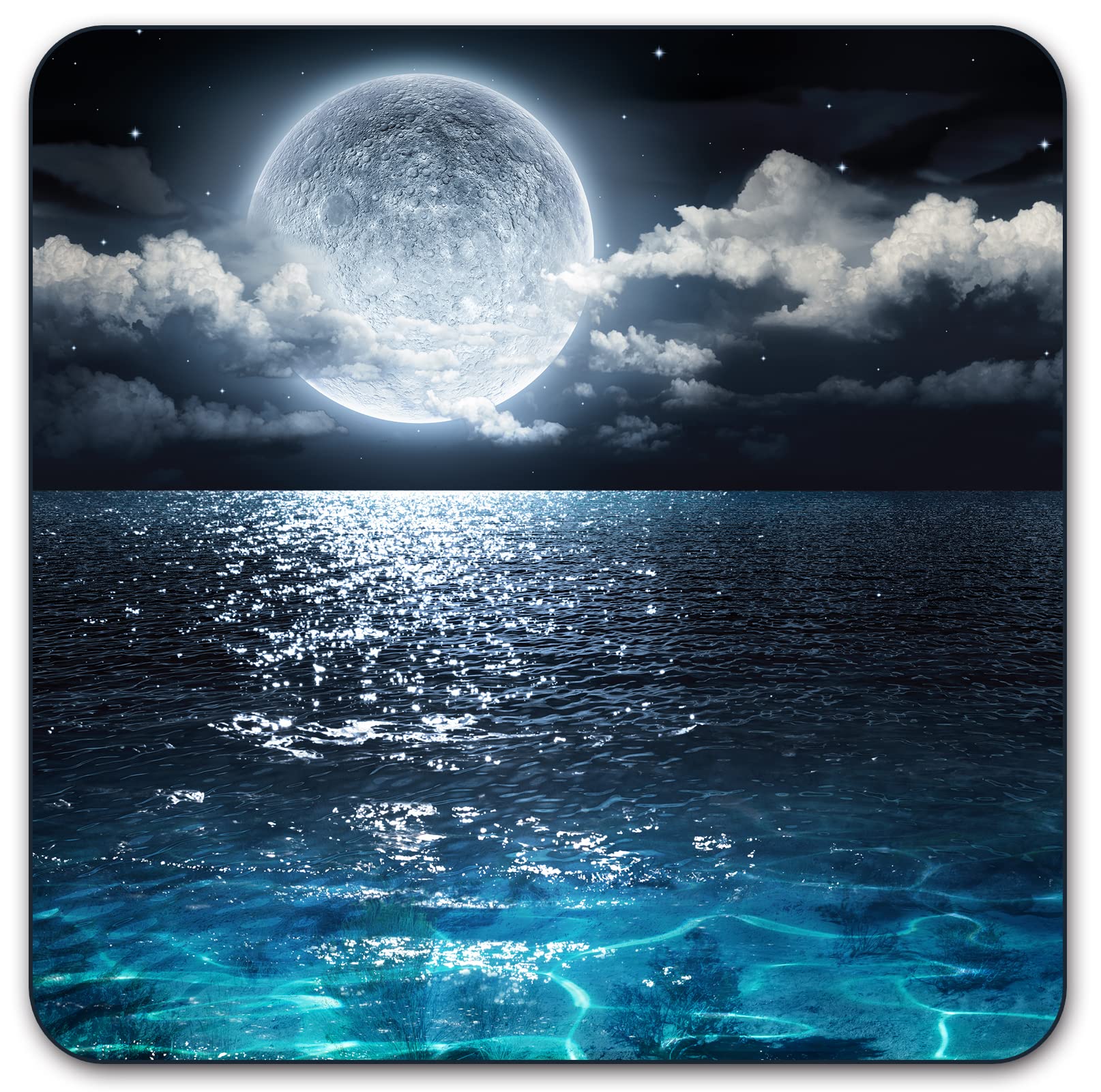 Premium Square Waterproof Mouse Pad - Non-Slip Rubber Base, 9X9 Inches (Moon By The Sea)