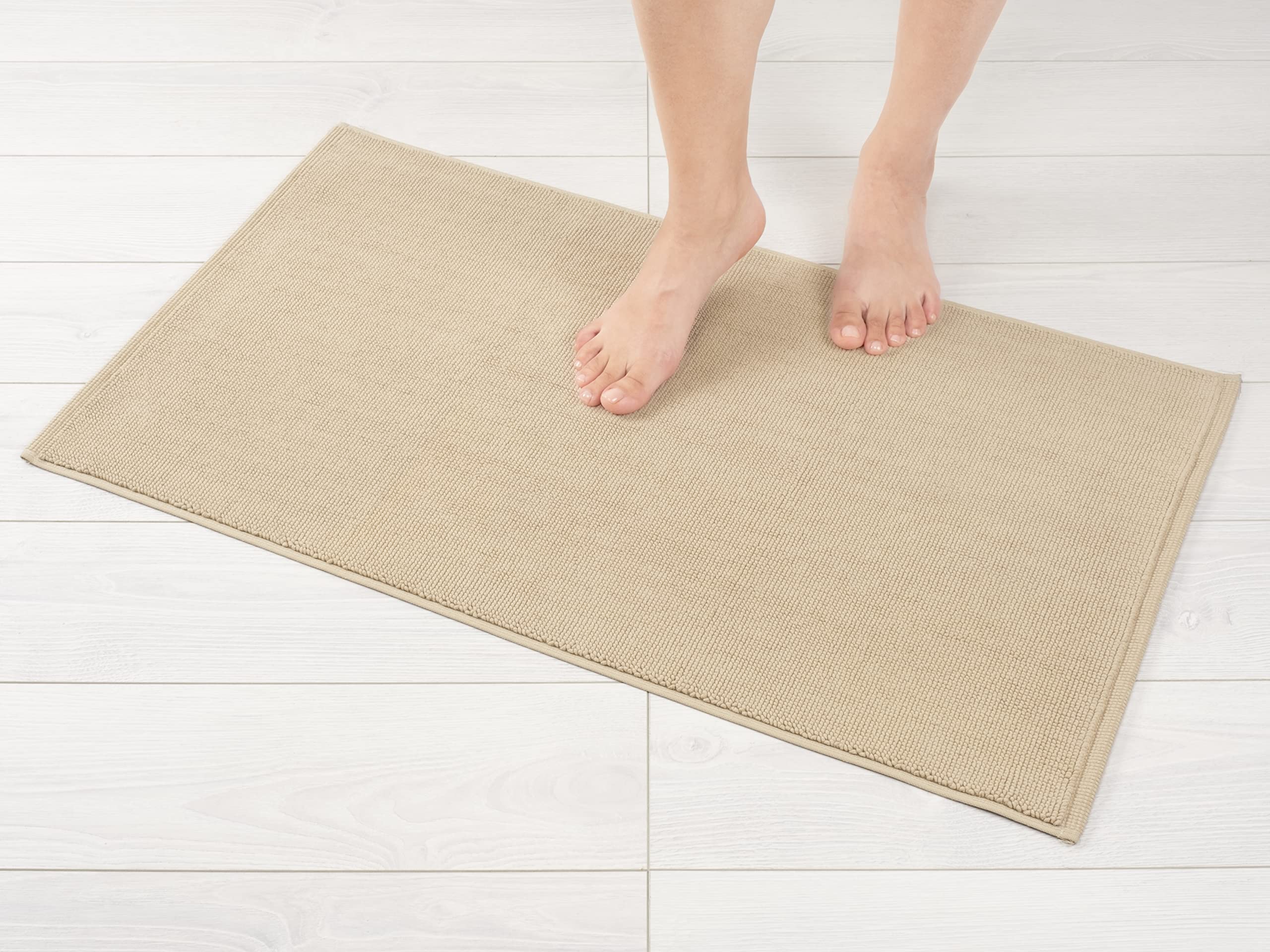 American Soft Linen Bath Rug, 20 in 34 in 100% Cotton Bath Mats Rugs for Bathroom, Non Slip Washable Shaggy Form Area Rugs, Beig