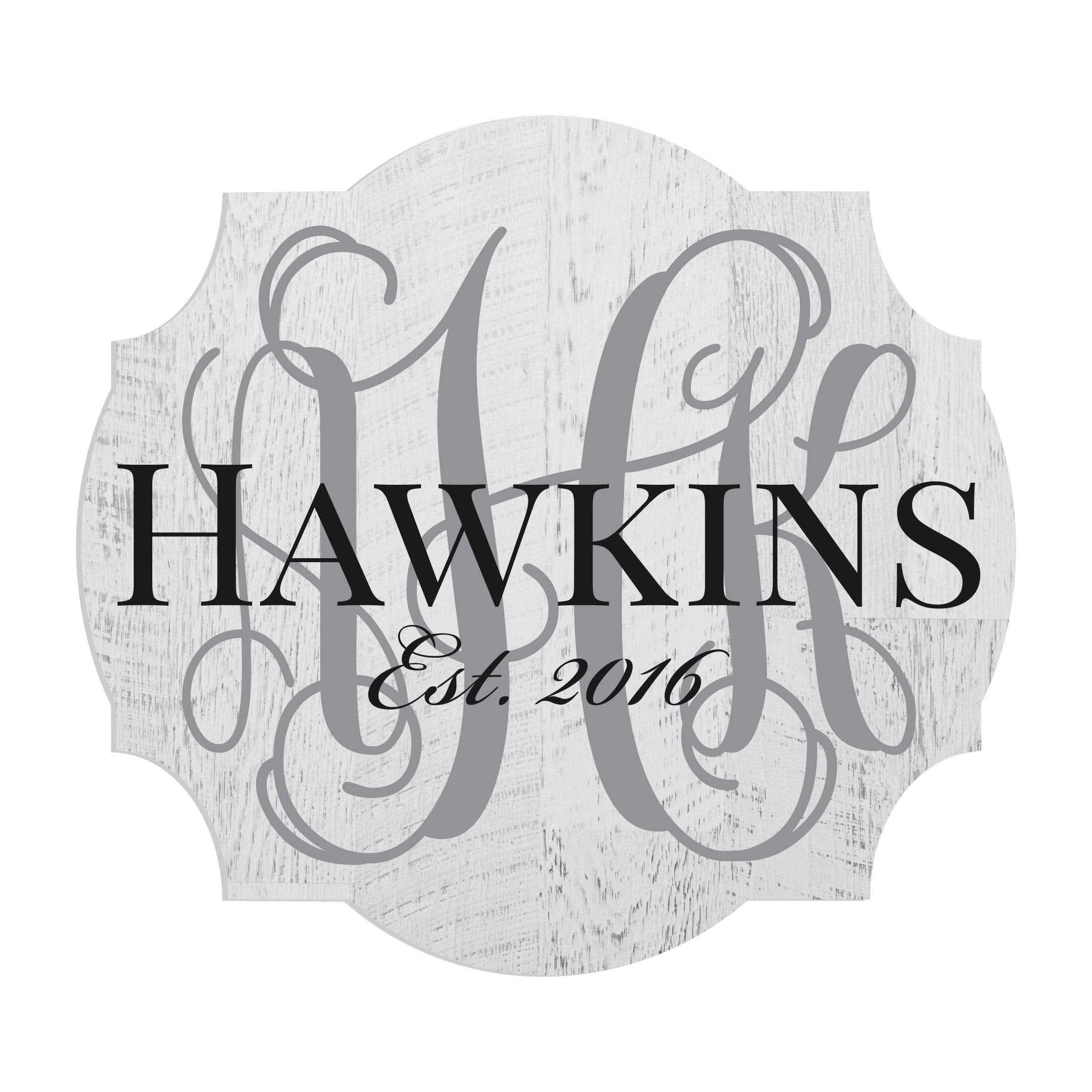 Personalized Printed Wood Family Name Sign Vine Monogram 18x20