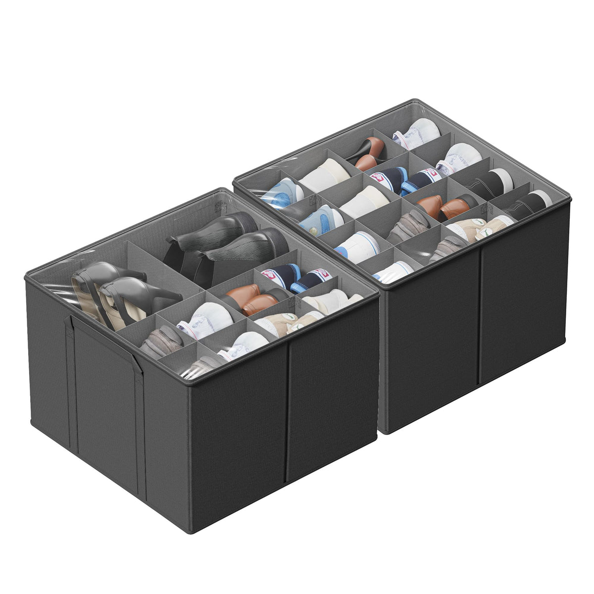 SUOCO 2 Pack Shoe Organizer for Closet, Fits up to 32 Pairs, Small Space Shoe Storage Boxes Bins Containers w/Adjustable Divider