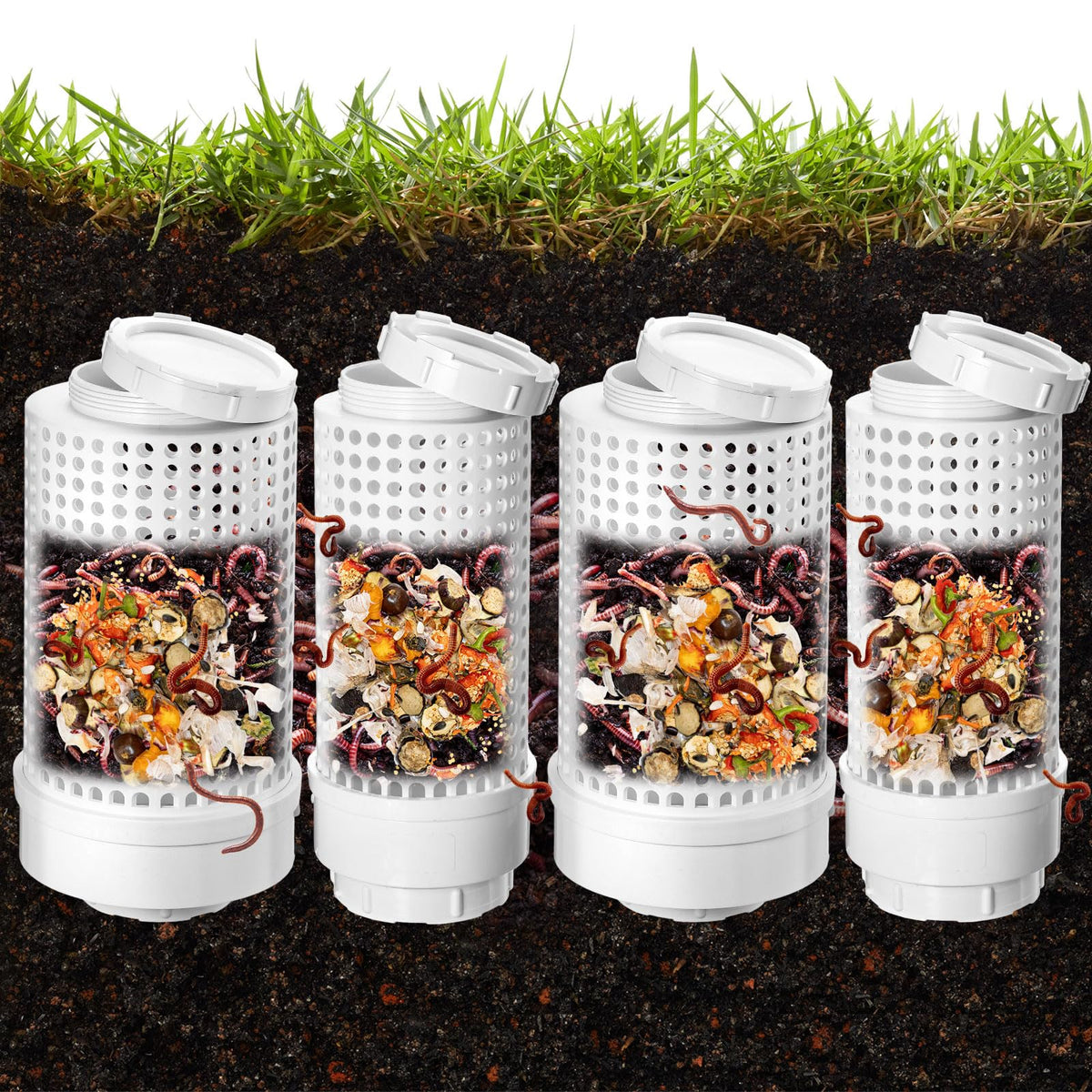 Blosssound 4 Pcs Inground Worm Composter Outdoor Farm Compost Bin Reducing Food Waste Composting Systems Sustainable Worm Compos