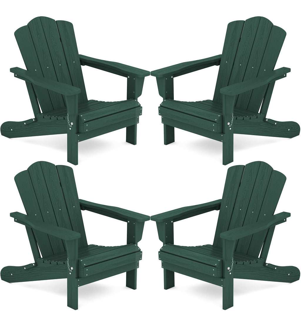 Kingyes Folding Adirondack Chair Set Of 4, Hdpe All-Weather Folding Adirondack Chair, Green