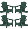 Kingyes Folding Adirondack Chair Set Of 4, Hdpe All-Weather Folding Adirondack Chair, Green