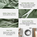 Mildly Super Soft Duvet Cover - 100% Washed Microfiber Olive Green Comforter Cover Set 3 Pieces With Zipper Closure & Corner Tie