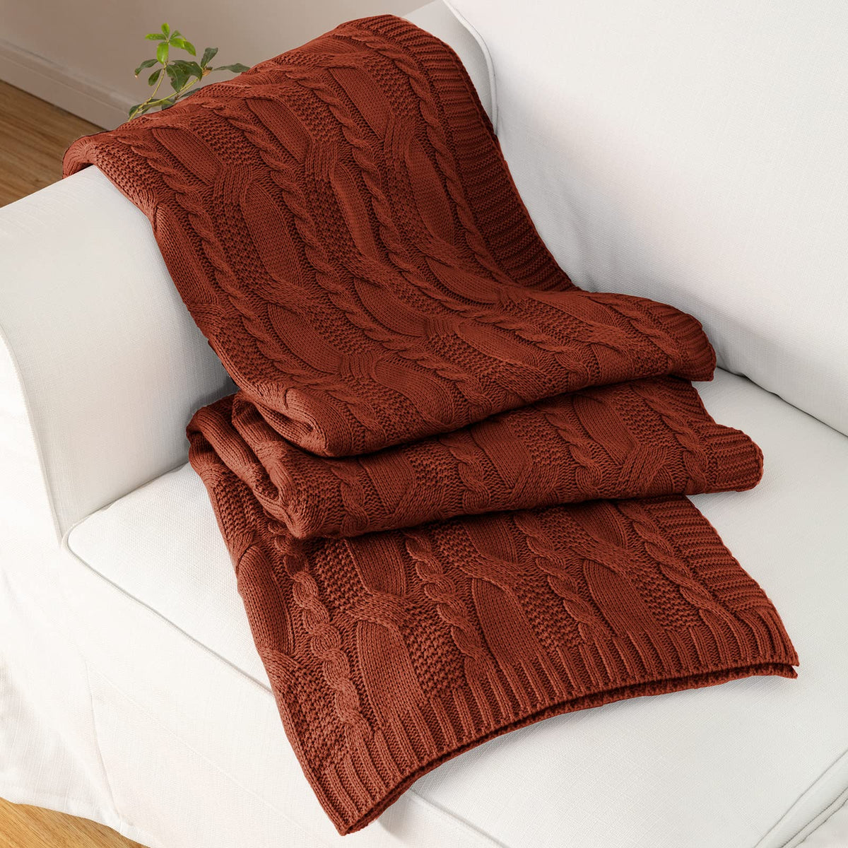 Aormenzy Red Brown Knit Throw Blankets Cable Knit Decorative Throw Blanket Soft Cozy Knitted Blanket For Sofa Couch Bed, 50' X