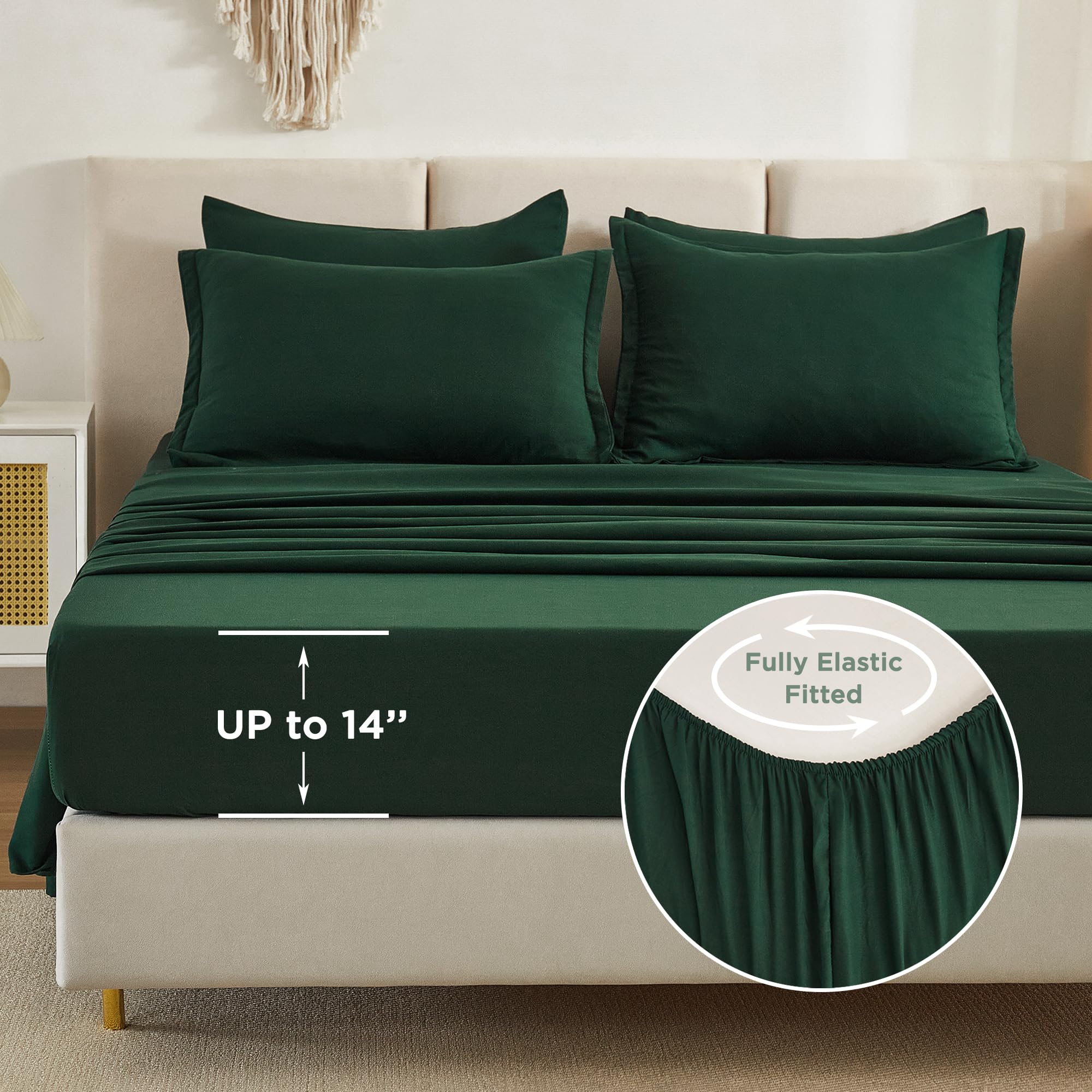 Litanika King Size Comforter Set Dark Emerald Green - 7 Pieces Bed In A Bag King Beddding Comforter Sets, Solid Lightweight Bed