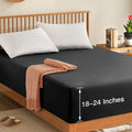 Manyshofu Queen Extra Deep Pocket Fitted Sheet Only - 1800 Thread Count Hotel Deep Fitted Sheet Up To 24 Inches Mattress, Charco