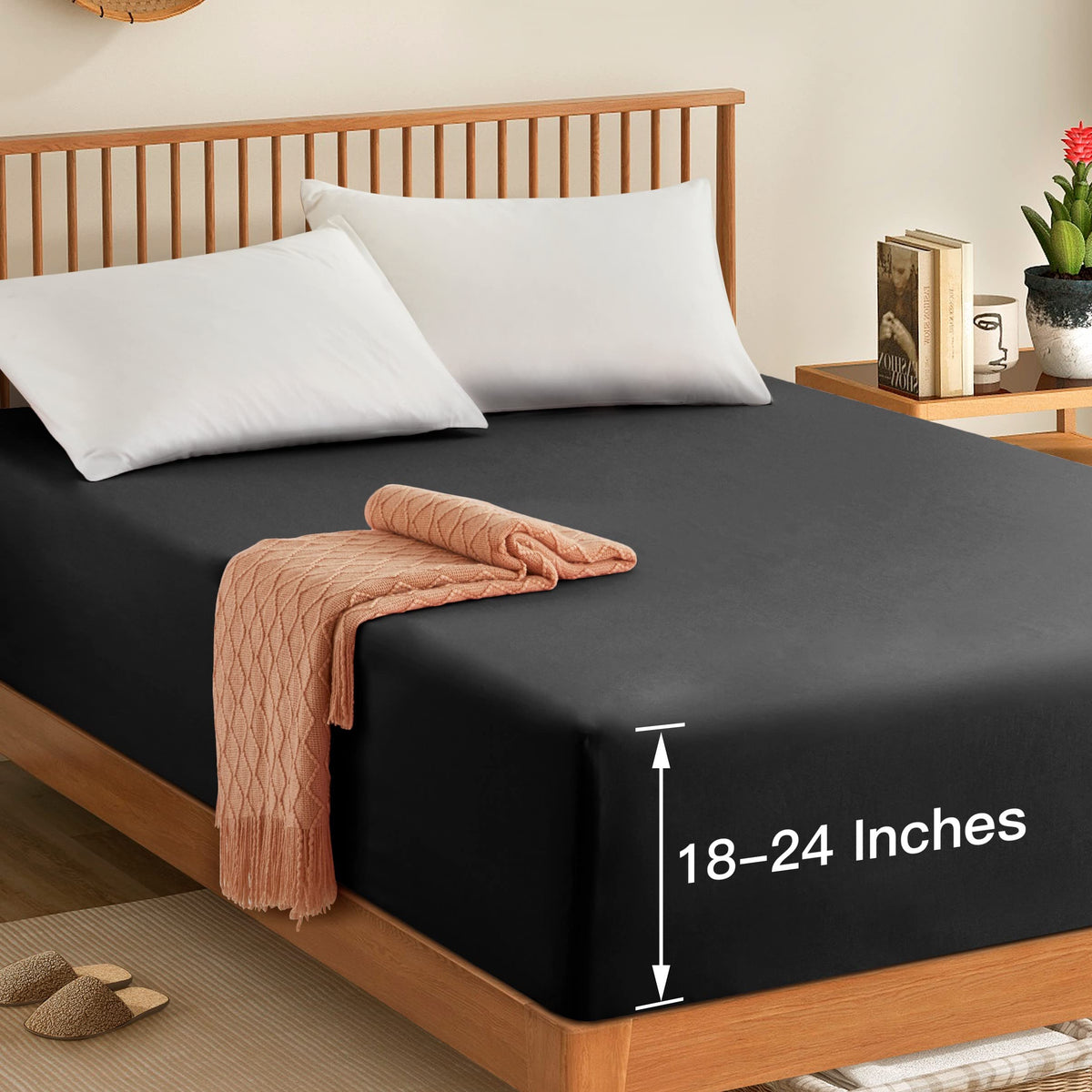 Manyshofu Queen Extra Deep Pocket Fitted Sheet Only - 1800 Thread Count Hotel Deep Fitted Sheet Up To 24 Inches Mattress, Charco