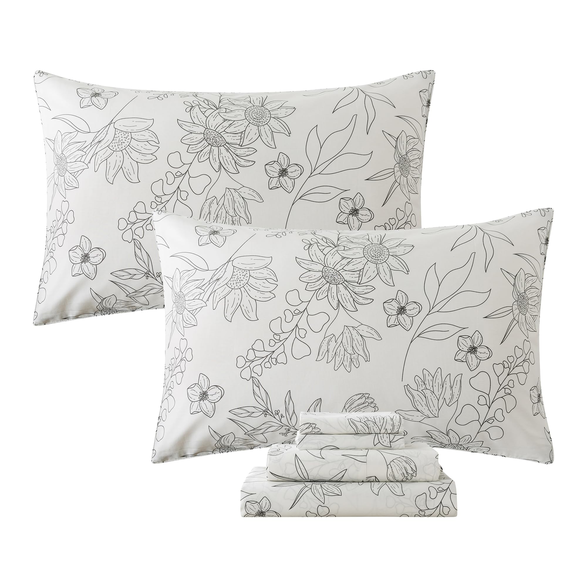 Fadfay Black And White Sheets Set Twin Vintage Sunflower Bedding Shabby White Floral Sheets Elegant Farmhouse Floral Bedding 100