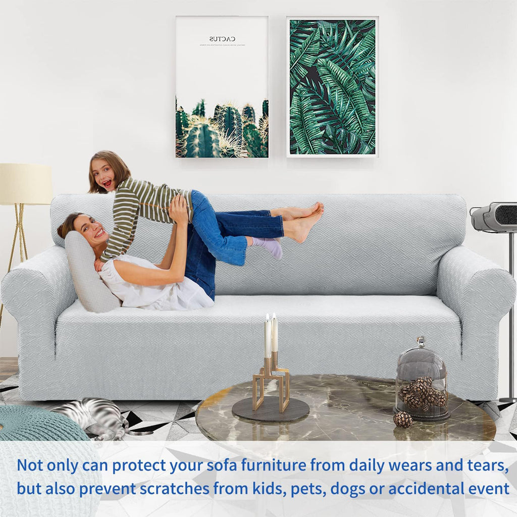 Znsayotx 1 Piece Jacquard Couch Covers For 2 Cushion Couch High Stretch Loveseat Slipcover For Pets Dogs Anti Slip Love Seat Sofa Slipcover Furniture Protector (Medium, New Pattern Silver Grey)