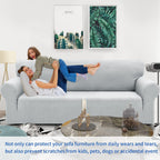Znsayotx 1 Piece Jacquard Couch Covers For 2 Cushion Couch High Stretch Loveseat Slipcover For Pets Dogs Anti Slip Love Seat Sofa Slipcover Furniture Protector (Medium, New Pattern Silver Grey)
