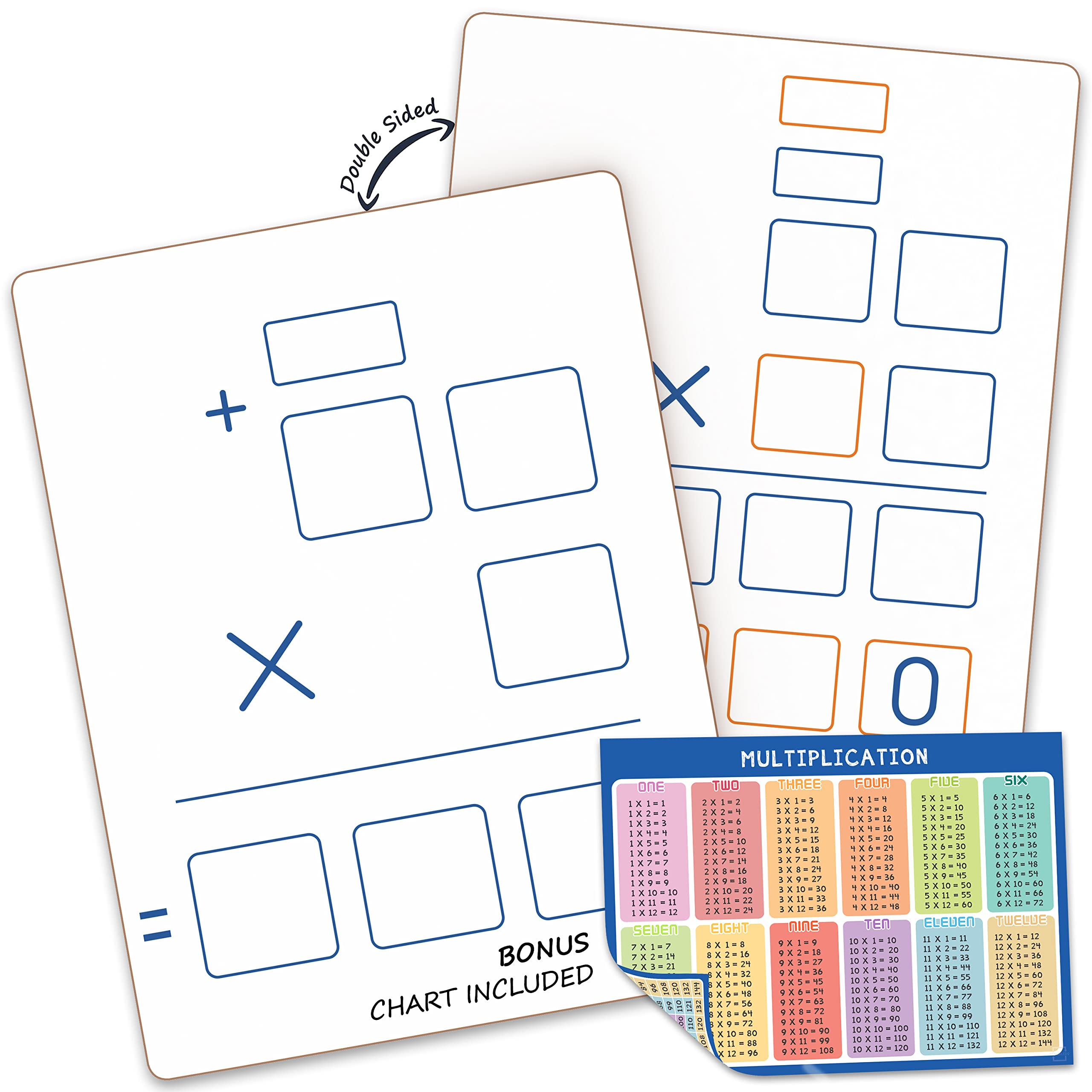 Scribbledo Dry Erase Long Multiplication Board 9'X12' Double Sided Practice Whiteboard With 2X1 & 2X2 Digit Multiplication For