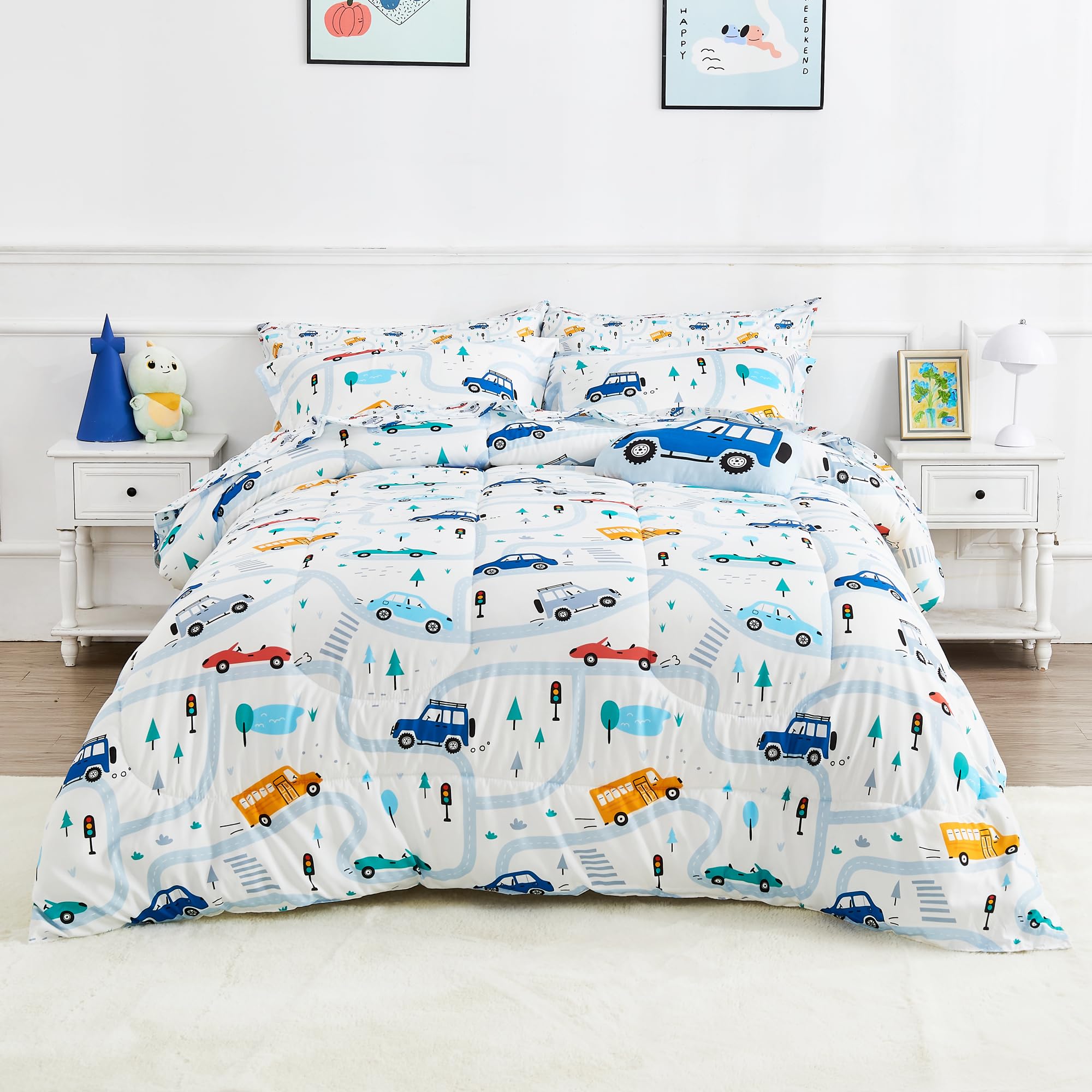 Mooreeke Bed In A Bag For Kids Boys Teens, 6 Pieces Twin Size Comforter Bed Set With Shams, Sheet Set And Decorative Toy Pillow,