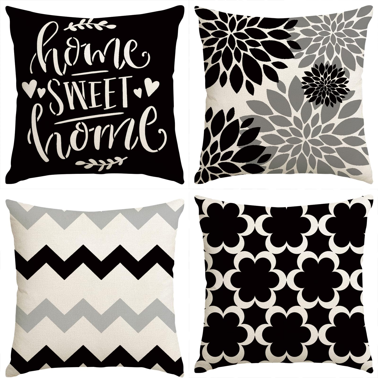 Spring Summer Pillow Covers 18 X 18 Inch Set Of 4 Modern Farmhouse Decorative Pillow Cover Geometric Floral Cushion Covers For C