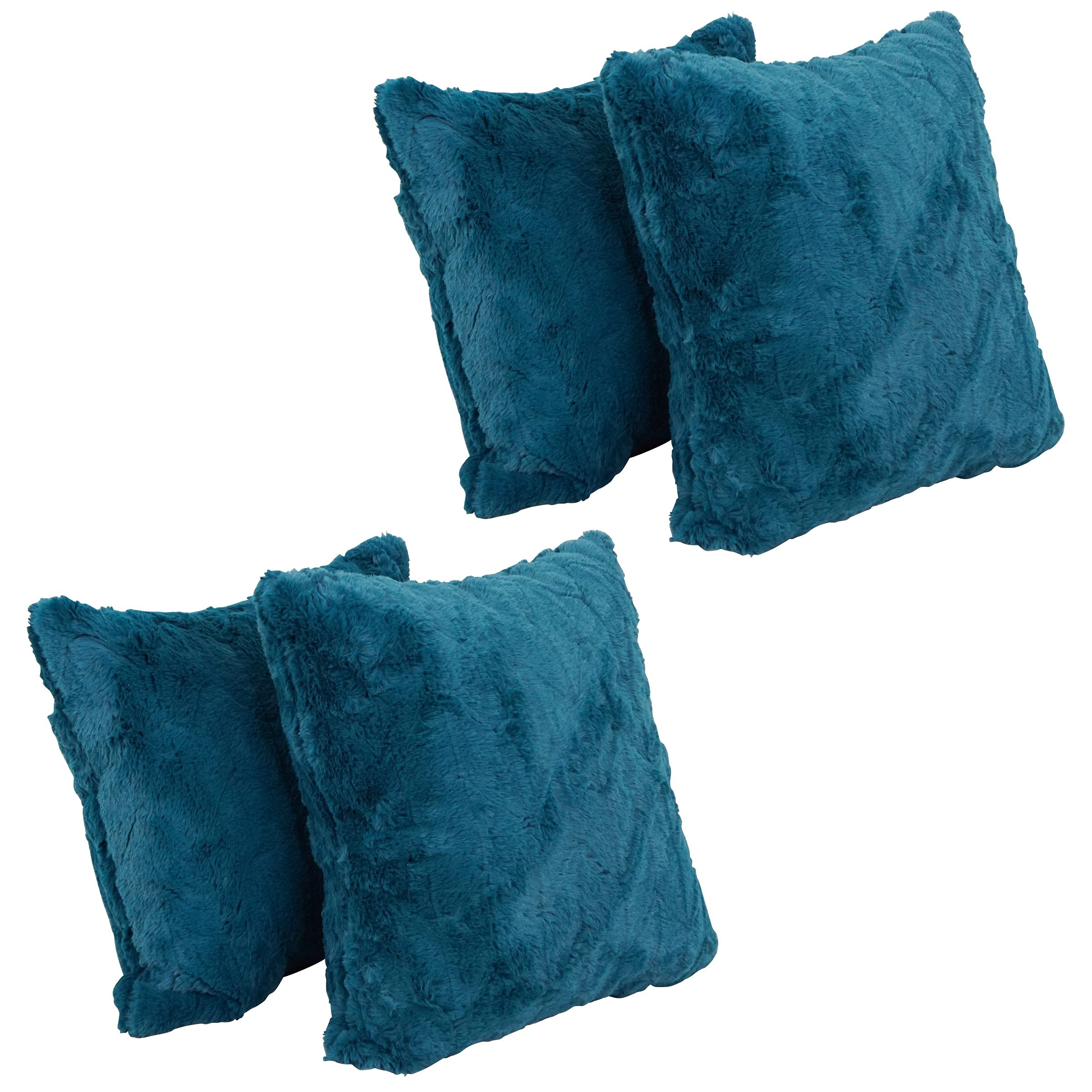 Blazing Needles Square Faux Fur Throw Pillows, 17&quot;, Naples Caspia 4 Count