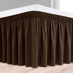 Biscaynebay Wrap Around Bed Skirts For Twin & Twin Xl Beds 15' Drop, Brown Adjustable Elastic Dust Ruffles Easy Fit Wrinkle & F
