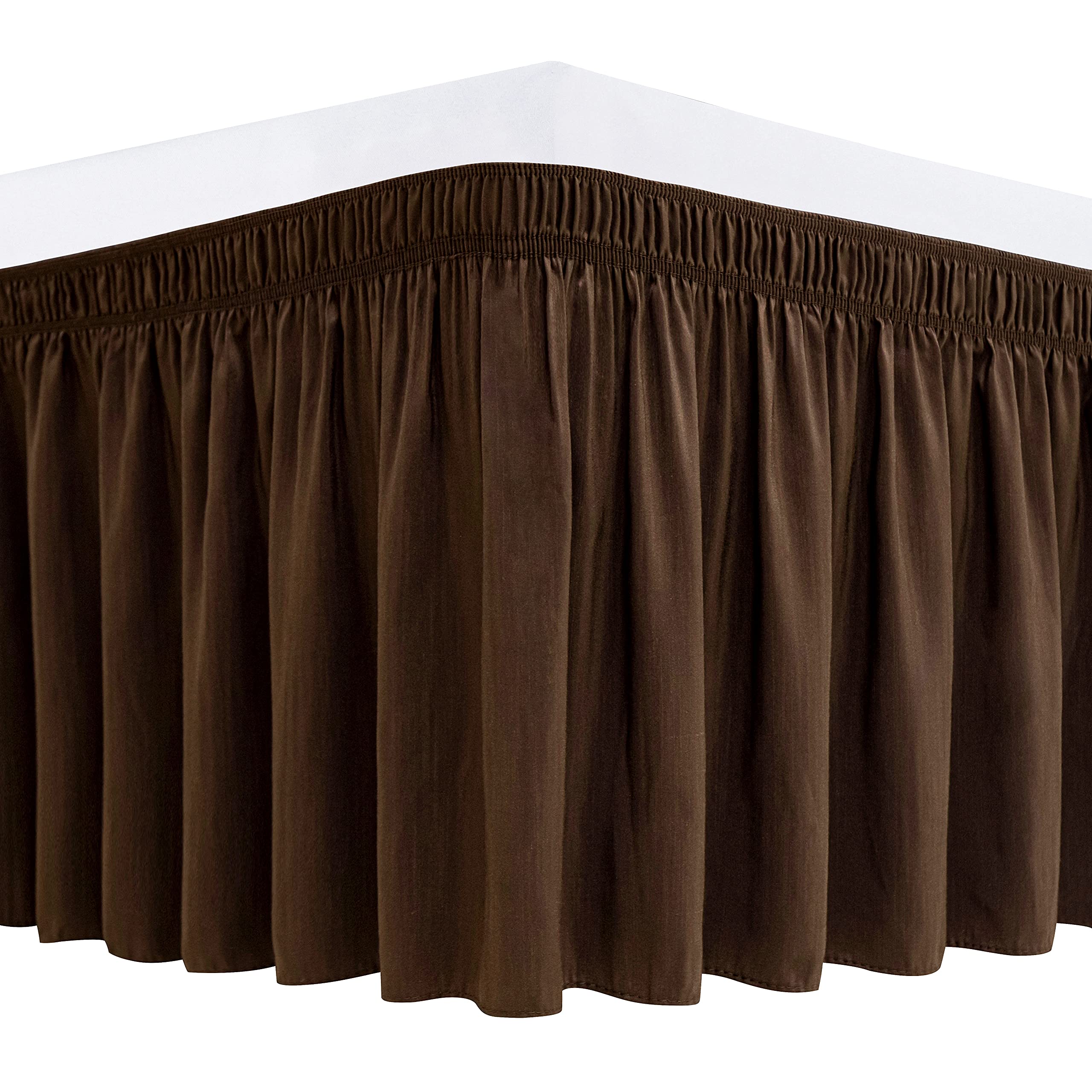 Biscaynebay Wrap Around Bed Skirts For Queen Beds 11' Short Drop, Brown Adjustable Elastic Dust Ruffles Easy Fit Wrinkle Resist