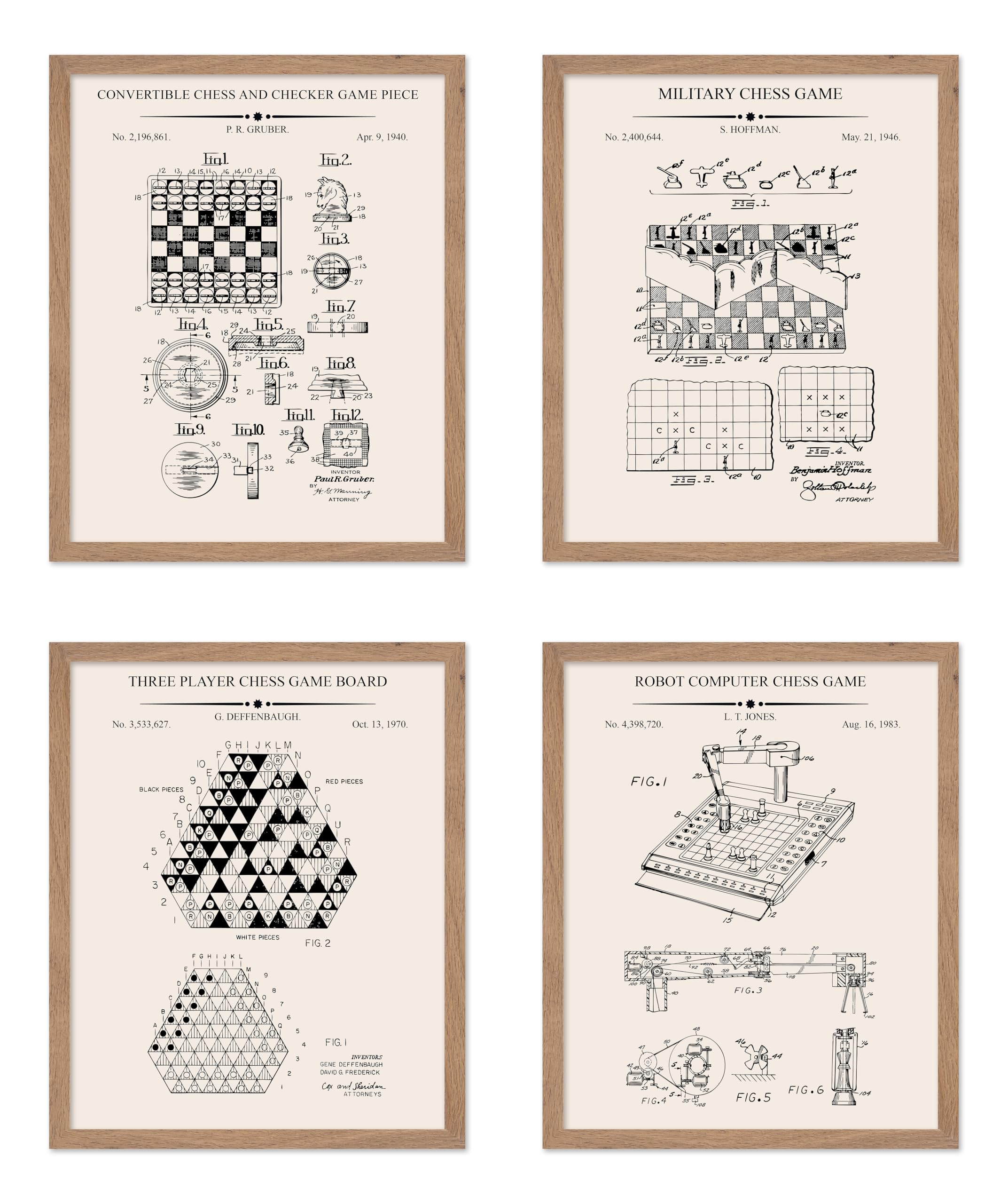 Poster Master 4-Piece Chess And Checkers Game Blueprint Poster - Convertible Chess And Checkers Game Patent Print - Technical Dr