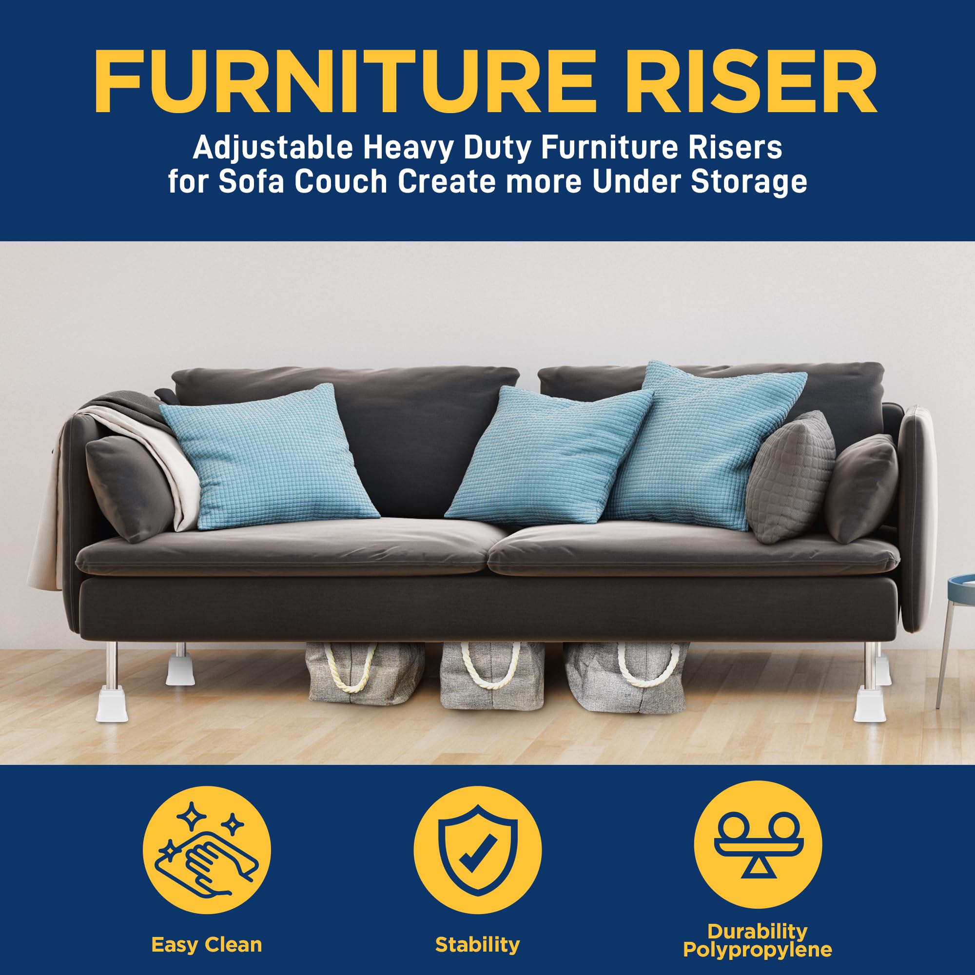 Lifemaster Furniture Riser Set - 4 Pieces Non-Slip Design Furniture Leg Riser Fits With Bed, Chair, Table, Sofa, Desk, And Couch