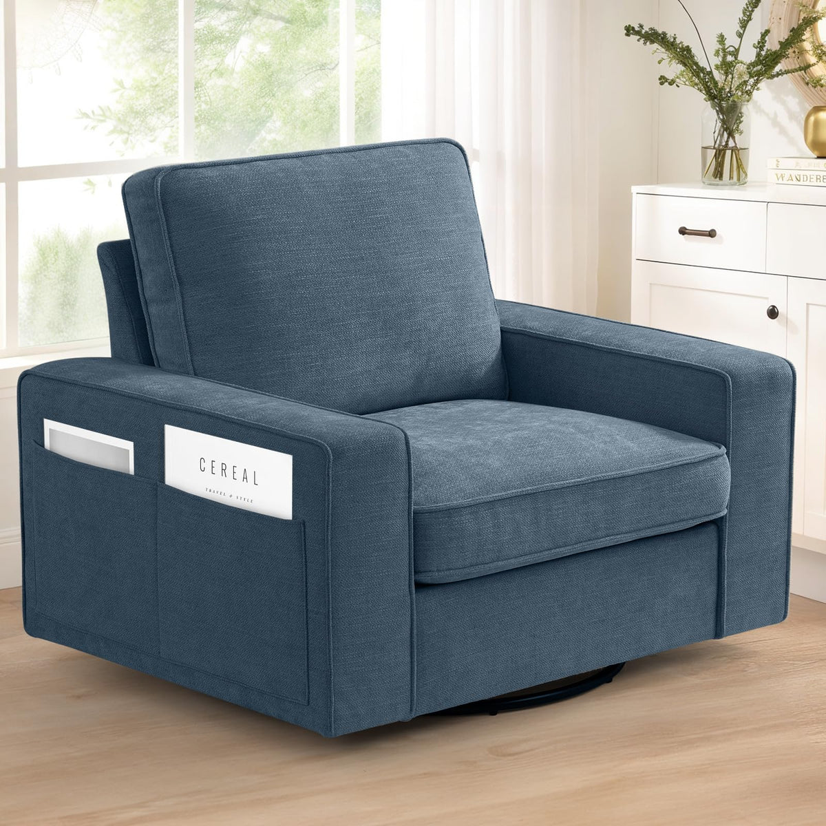 40' Oversized Swivel Accent Chair For Living Room,Modern Comfy Chenille Single Sofa Chairs With Extra Wide Armrests Washable De
