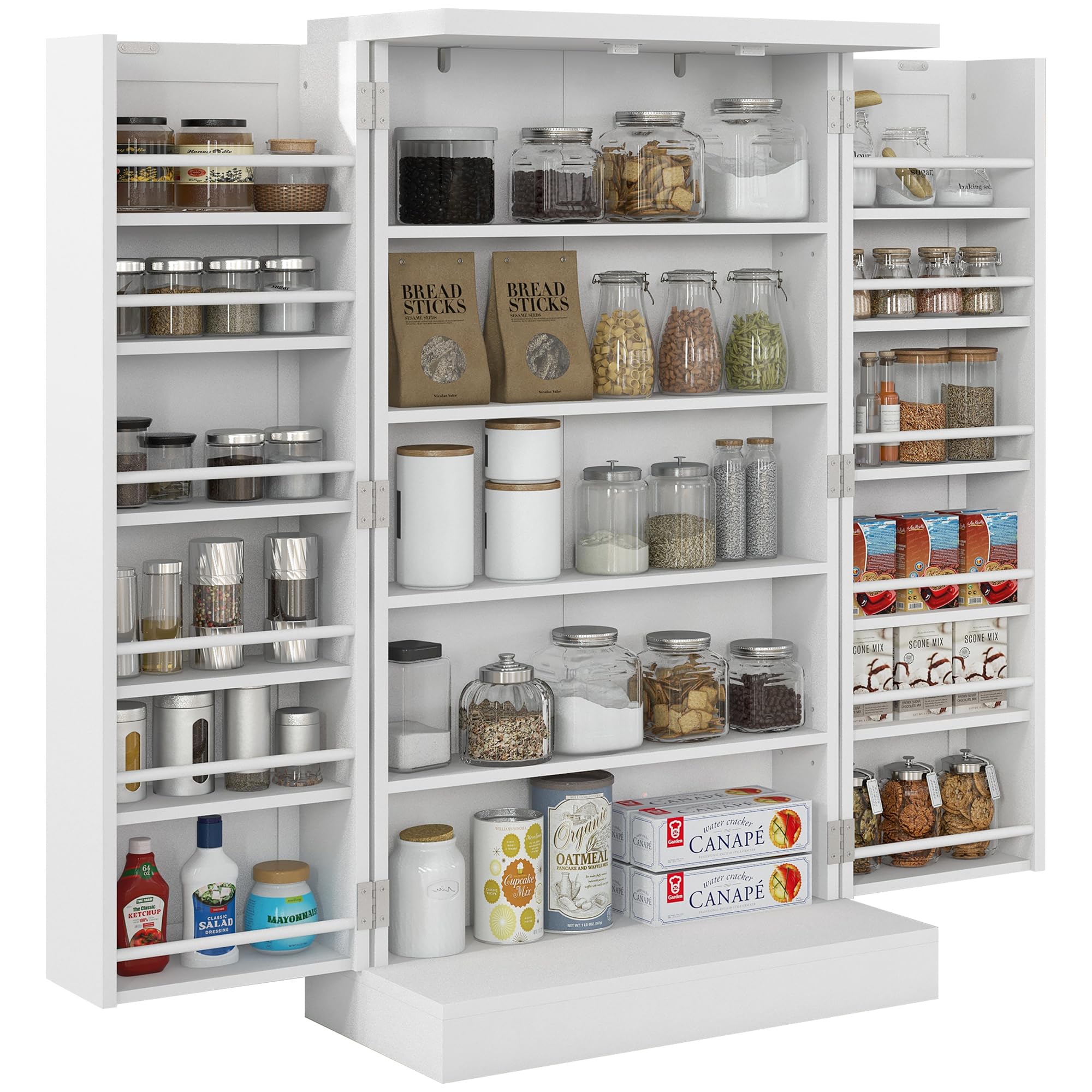 HOMCOM 41 Kitchen Pantry Storage Cabinet, Freestanding Kitchen Cabinet with 12 Door Shelves, Double Doors, 5-Tier Shelving and A