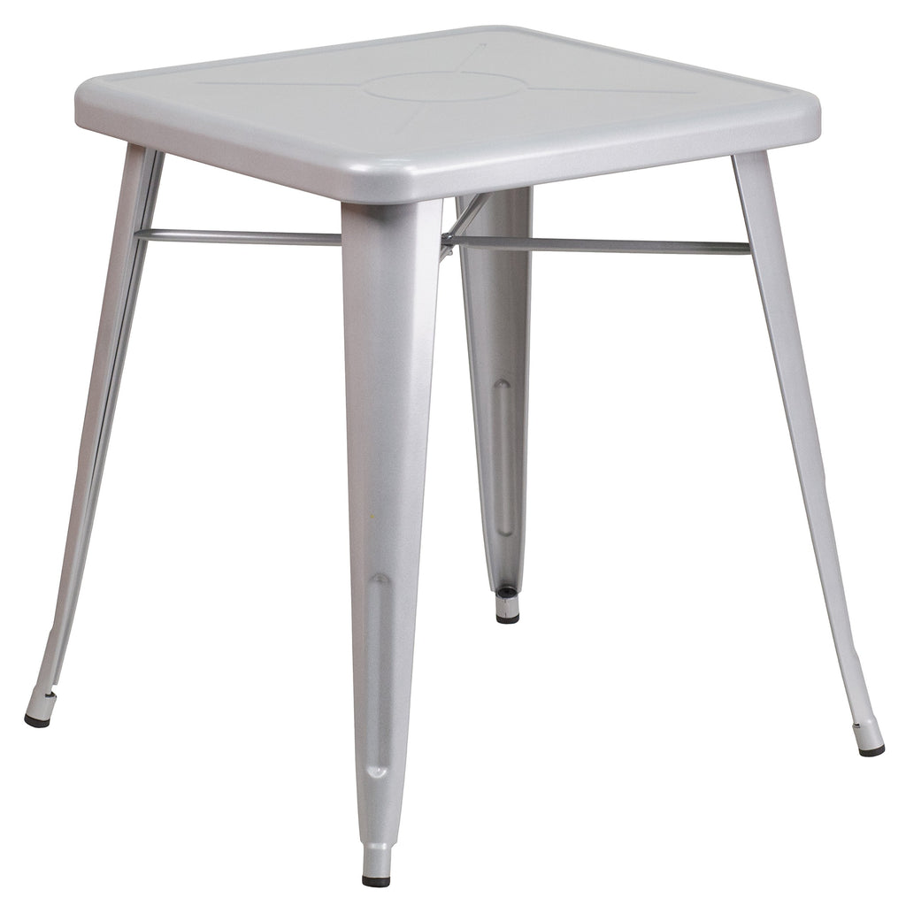 Flash Furniture Prince Commercial Grade 23.75" Square Silver Metal Indoor-Outdoor Table