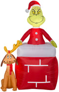 Gemmy 5.5 Airblown Inftlatable Grinch Out of Chimney w/Max Scene
