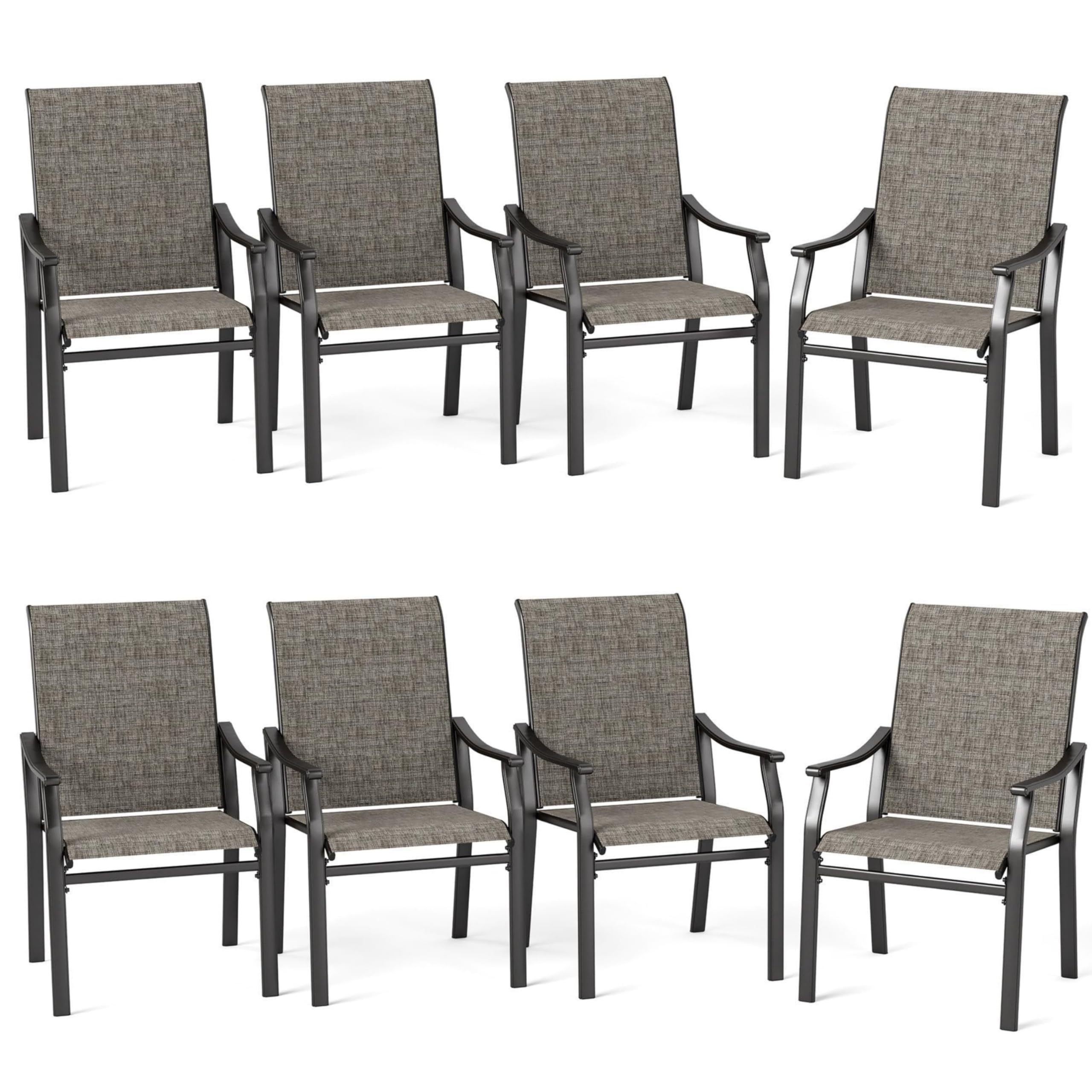 Mfstudio Outdoor Patio Dining Chairs, 8 Pcs Metal Frame Patio Sling Chairs With Backrest And Armrest, All Weather Resistant Heav