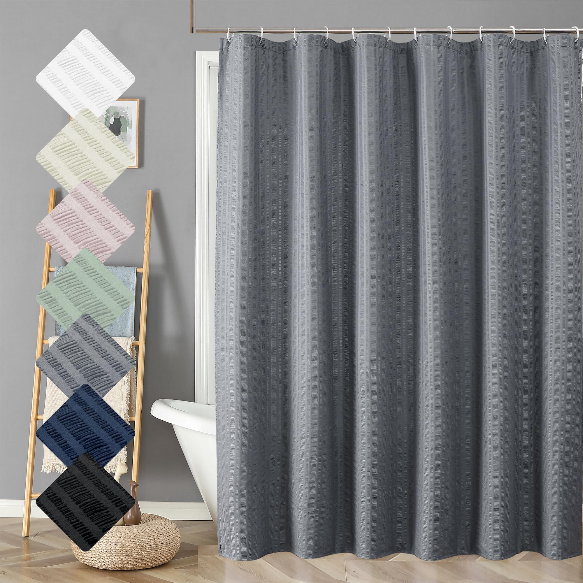 Aiyufeng Moga Grey Shower Curtain - 3D Embossed Cloth Shower Curtain For Bathroom, Hotel Luxury Bathroom Curtains Gray, Machine