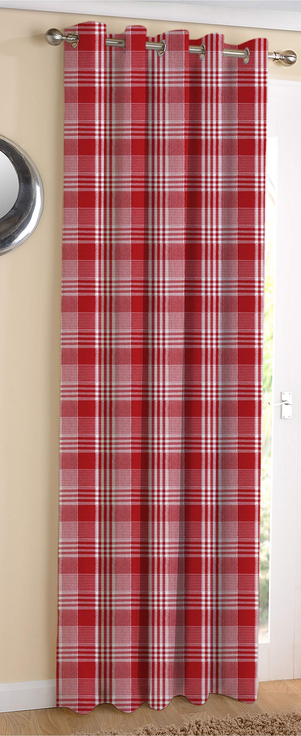 AIRWILL  Cotton Blackout and Room Darkening 9ft Long Door Curtains Pack of 1 pc. (Self Design  Red)