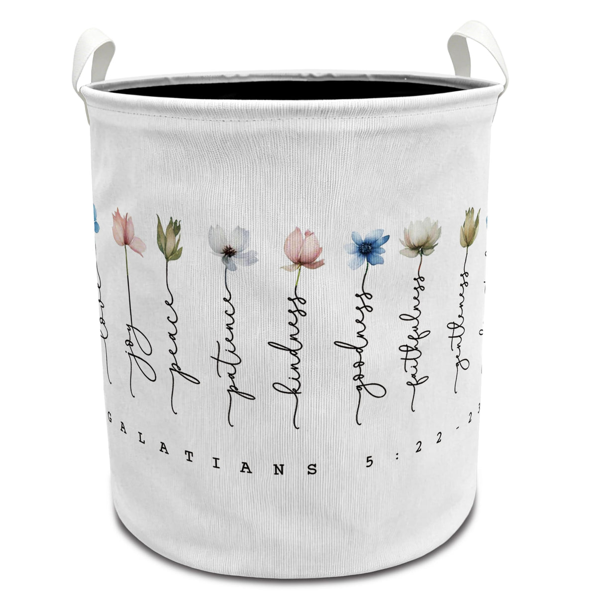 EVIHCG Christian Floral Laundry Basket with Handles, Galatians 5:2223 Bible Verse Religious Collapsible Waterproof Laundry Hamp