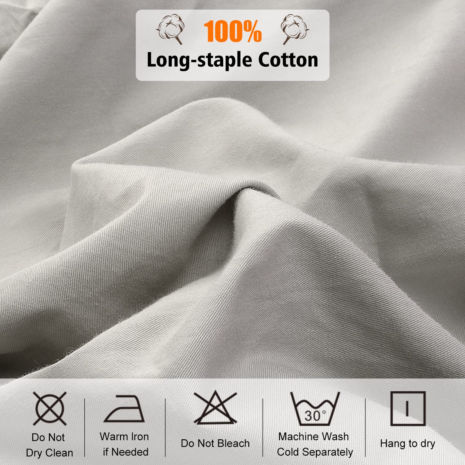 Lirex Fitted Sheet, King Size 100% Cotton 300 Thread Count Soft Breathable Fitted Sheet, Grey