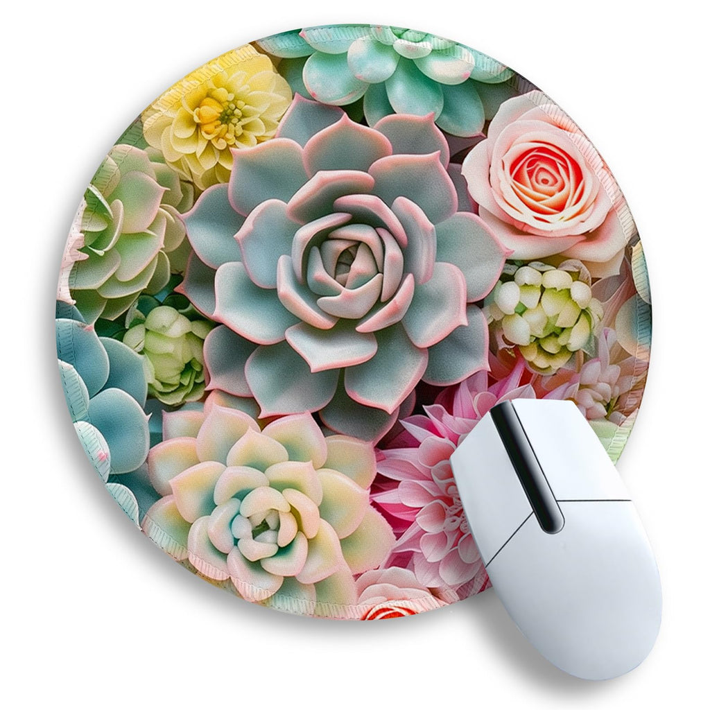 Gctriki Succulents Mouse Pad, Cute Small Mouse Pads For Desk, Botanical Round Travel Mousepad For Wireless Mouse Gaming Work, Co