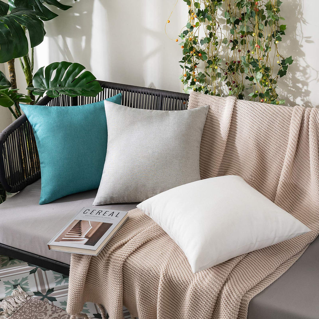 Miulee Pack Of 2 Decorative Outdoor Solid Waterproof Throw Pillow Covers Linen Garden Farmhouse Cushion Cases For Patio Tent Bal