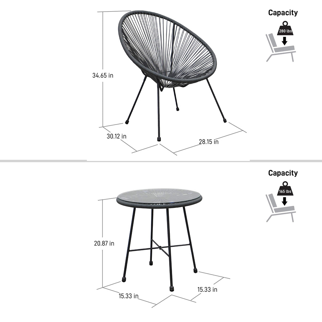 DUKAP Sassio 3 Piece Patio Seating Set with Two Chairs and One Coffee Table, Outdoor Conversation Seats with Weather and Water Resistance, Spacious Porch Furnitures for Ultimate Comfort | Grey